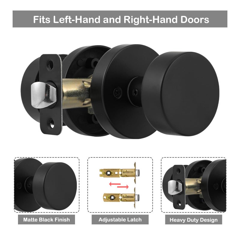 naubea Matte Black Door Knob Passage Door Knob Interior for Closet and Hallway, Heavy Duty Round Vintage Door Handle - Image 4